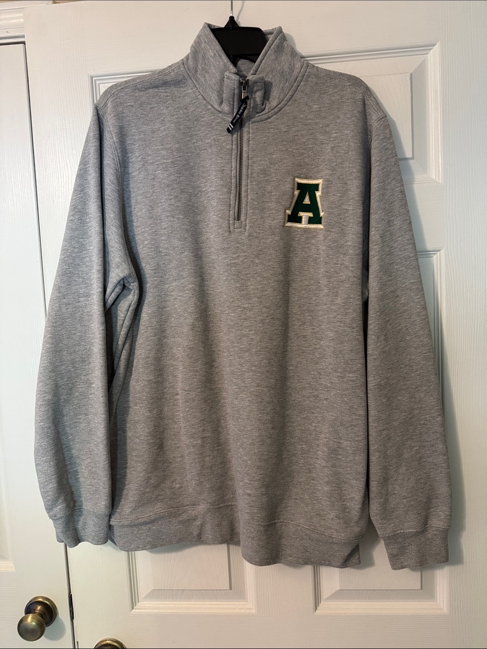 Charles River Apparel Gray Quarter-Zip Sweatshirt with Green 'A' Patch